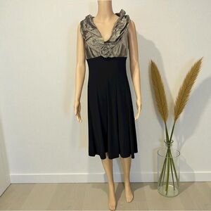 Joseph Ribkoff Black & Gold Rosette Fit & Flare Evening Dress Size 8